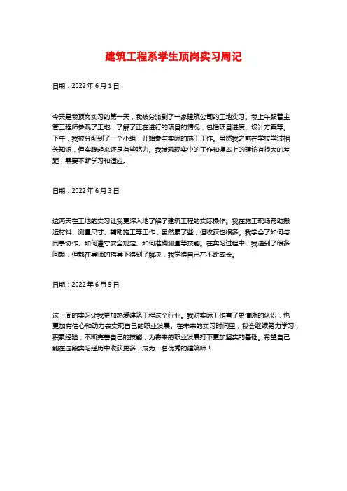 建筑工程系学生顶岗实习周记