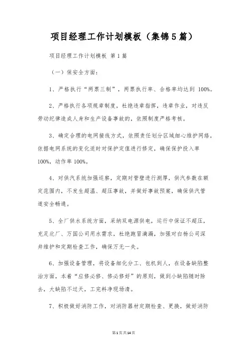 项目经理工作计划模板(5篇)