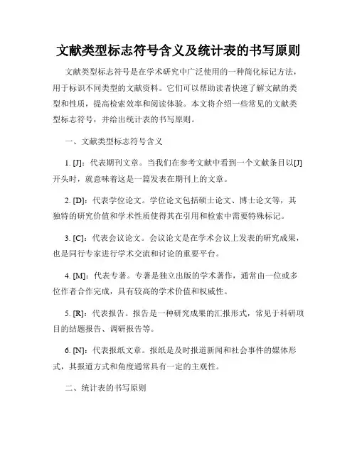 文献类型标志符号含义及统计表的书写原则