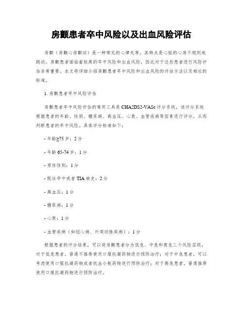 房颤患者卒中风险以及出血风险评估
