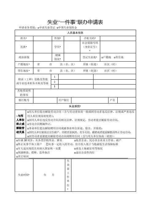 杭州市失业“一件事”联办申请表