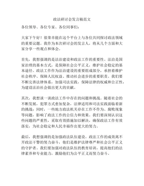 政法研讨会发言稿范文
