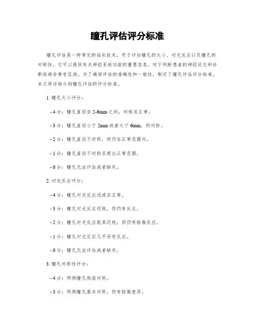 瞳孔评估评分标准
