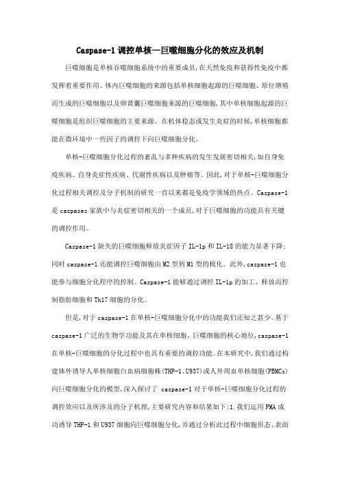Caspase-1调控单核—巨噬细胞分化的效应及机制
