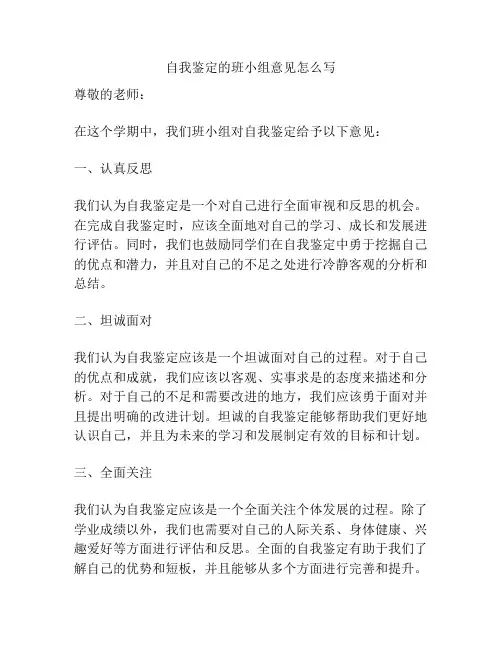 自我鉴定的班小组意见怎么写