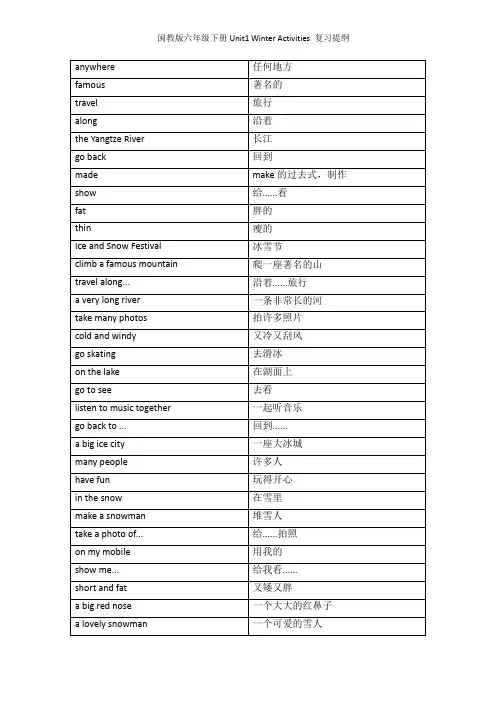 Unit1WinterActivities复习提纲(知识清单)-闽教版英语六年级下册