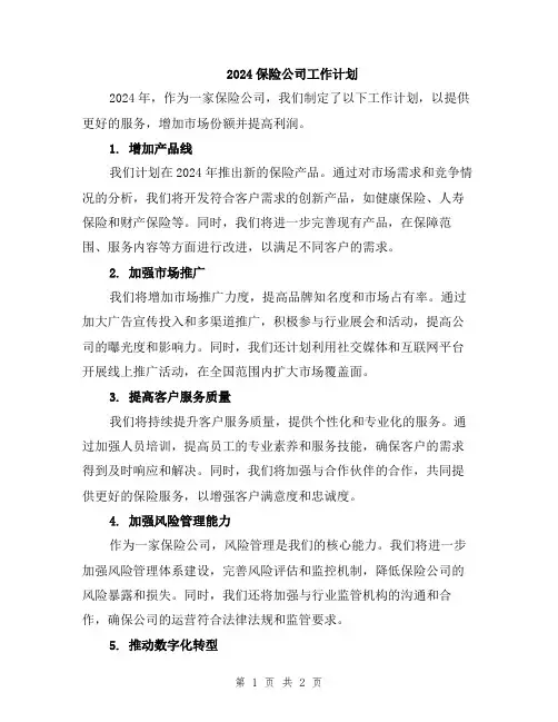 2024保险公司工作计划