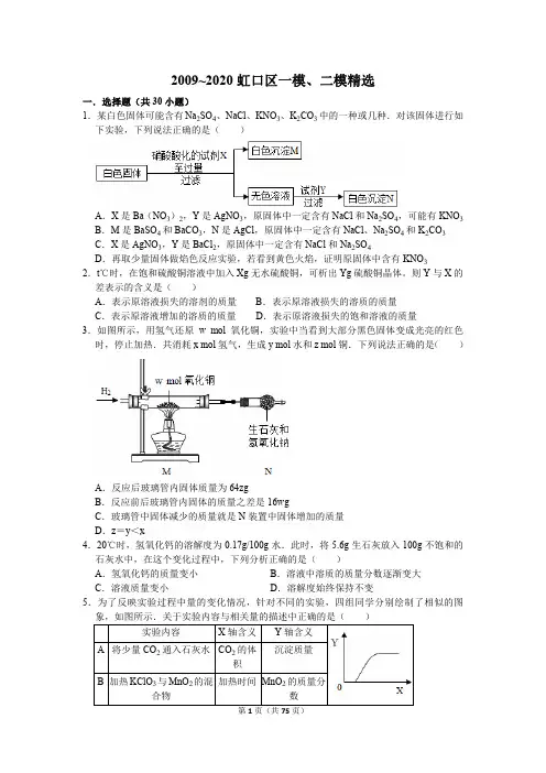 2009~2020虹口区化学一模、二模精选