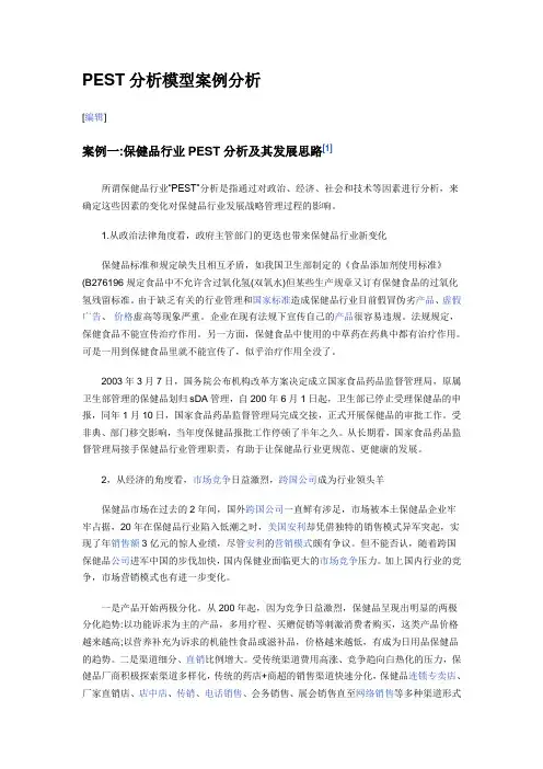 PEST分析案例一：保健品行业PEST分析及其发展思路