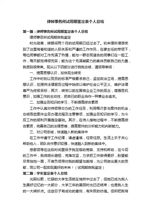 律师事务所试用期鉴定表个人总结