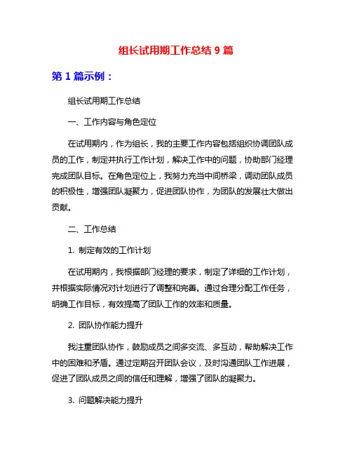 组长试用期工作总结9篇