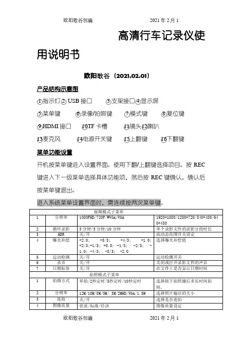 行车记录仪中文说明介绍模板之欧阳歌谷创编