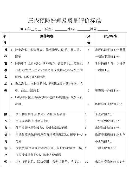 压疮预防护理及质量评价标准