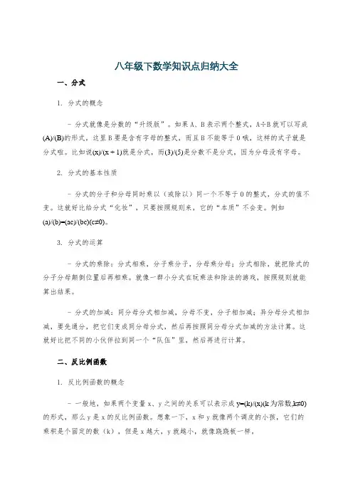 八年级下数学知识点归纳大全