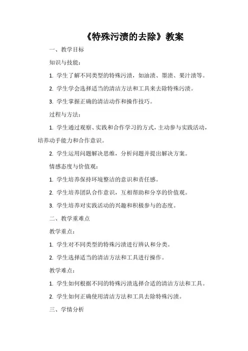 长春版综合实践活动四年级下册第17课《特殊污渍的去除》教案