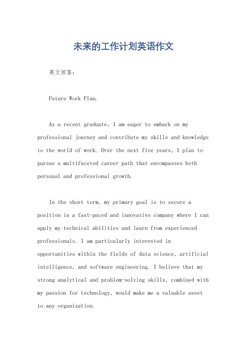 未来的工作计划英语作文