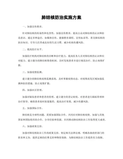 肺结核防治实施方案