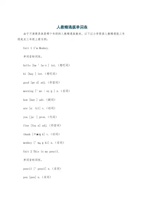 人教精通版单词表