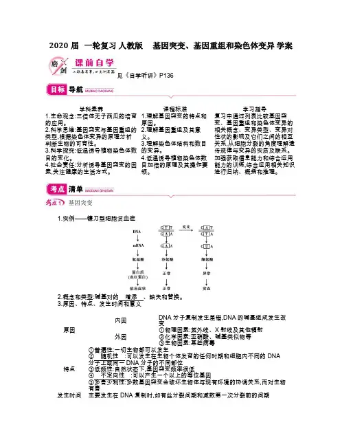 2020年高考   一轮复习 人教版  基因突变、基因重组和染色体变异 学案.doc