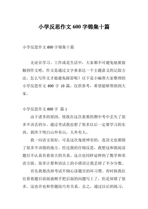 小学反思作文600字锦集十篇
