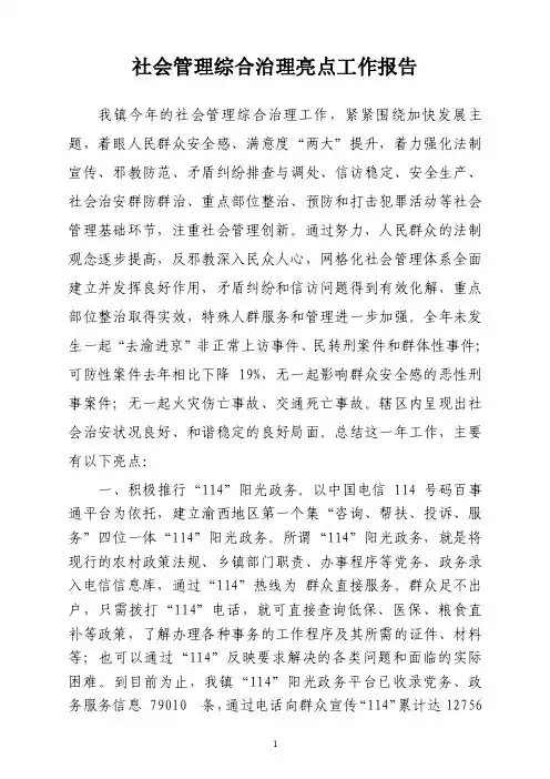 社会治安综合治理及平安建设工作（亮点）报告【精选资料】