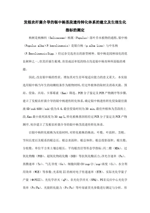 发根农杆菌介导的银中杨茎段遗传转化体系的建立及生理生化指标的测定