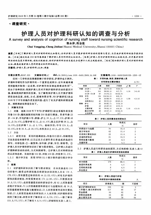护理人员对护理科研认知的调查与分析