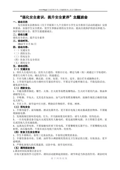 “强化安全意识-提升安全素养”主题班会