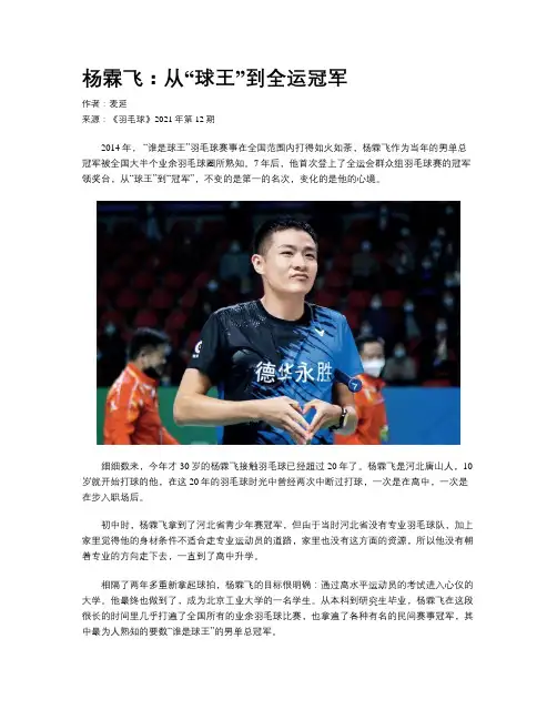 杨霖飞：从“球王”到全运冠军