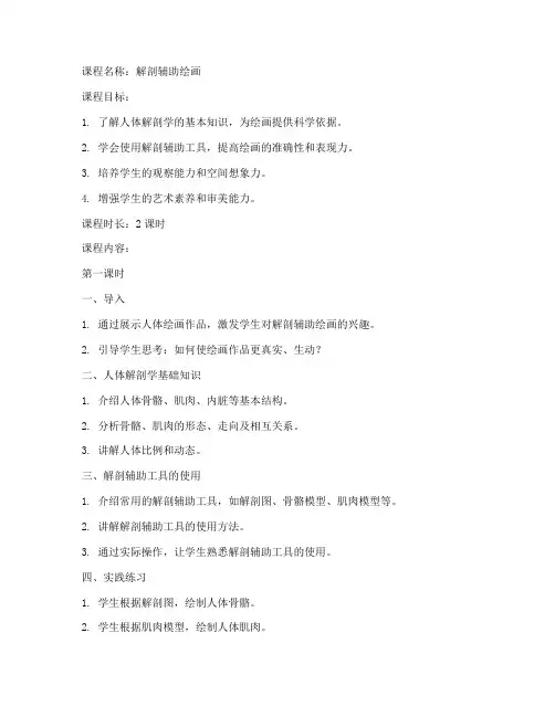 解剖辅助绘画教案模板范文