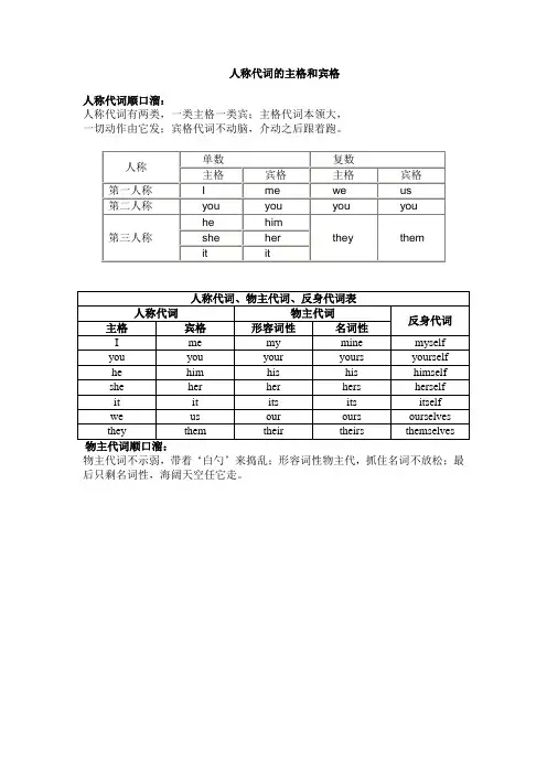人称代词的主格和宾格