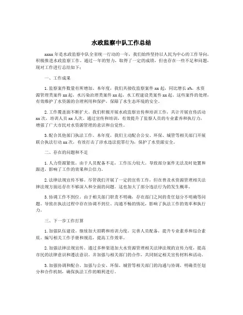水政监察中队工作总结