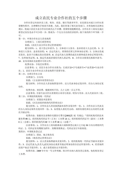 成立农民专业合作社的五个步骤