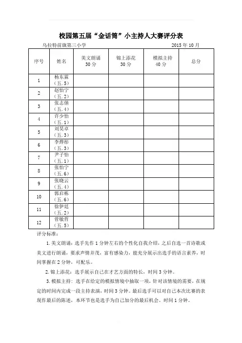 小主持人大赛评分表
