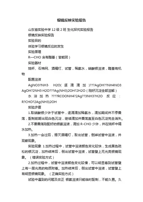 银镜反映实验报告