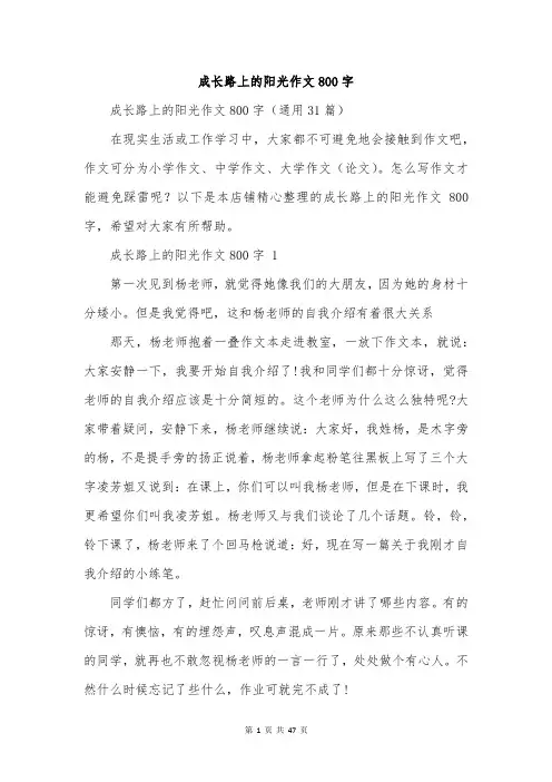 成长路上的阳光作文800字