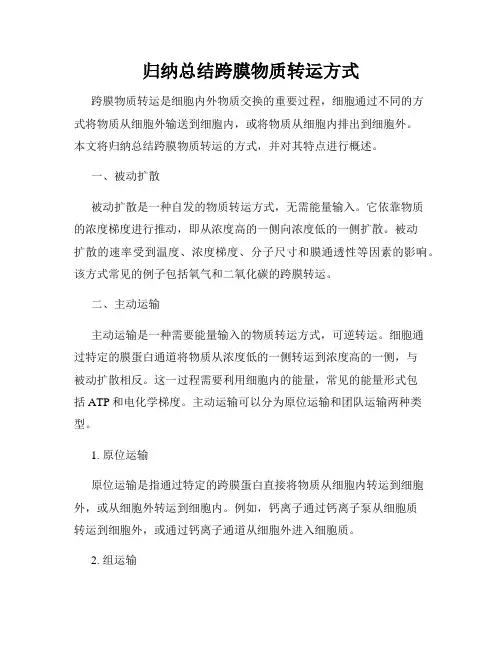 归纳总结跨膜物质转运方式