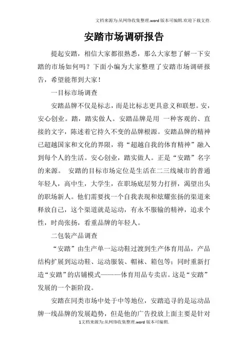 安踏市场调研报告