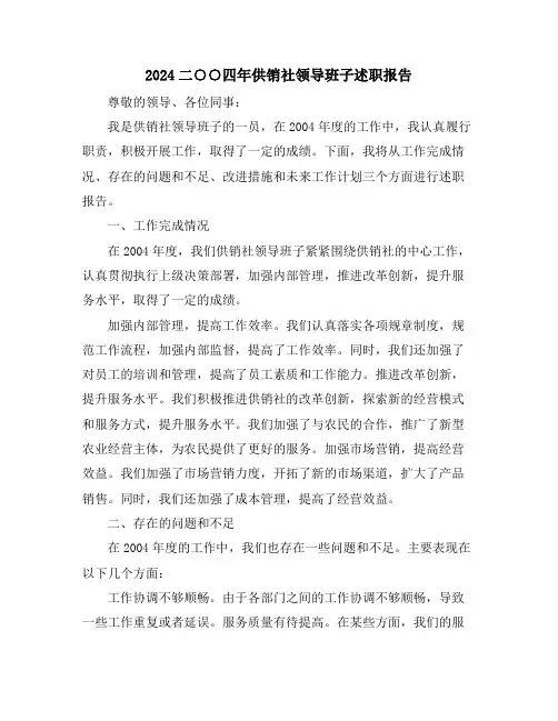 2024二○○四年供销社领导班子述职报告