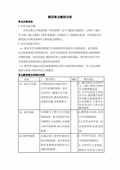 【部编版】四年级语文上册第四单元教材分析