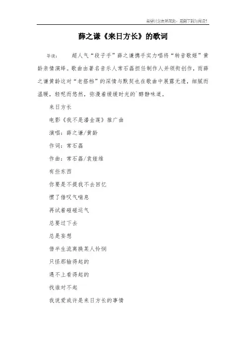 薛之谦《来日方长》的歌词