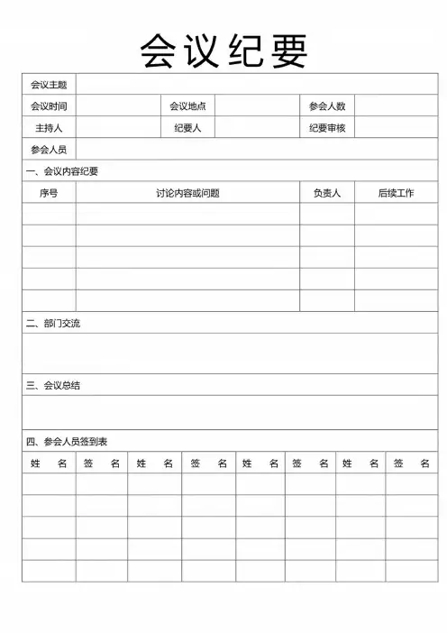 会议记录会议纪要表格(5篇)