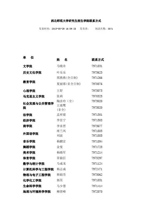 西北师范大学研究生招生学院联系方式