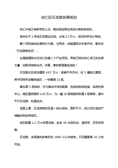 徐汇区石龙路发展规划