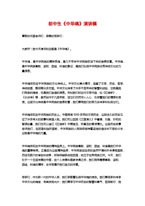 初中生《中华魂》演讲稿