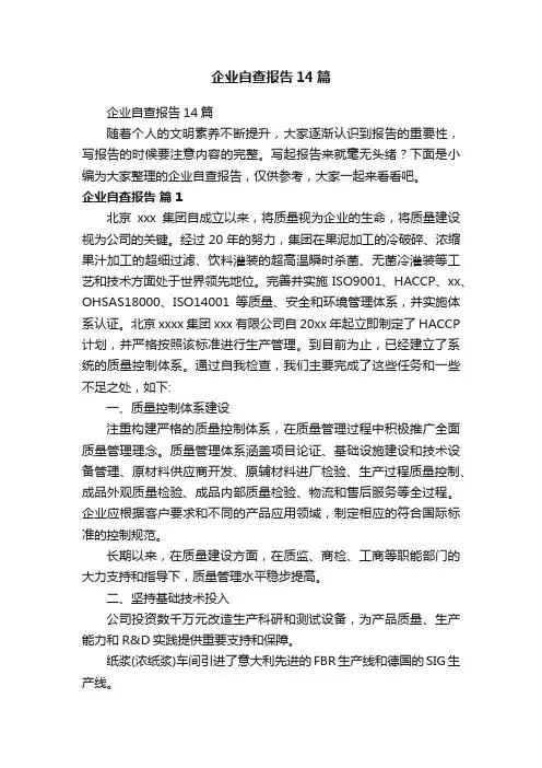企业自查报告14篇