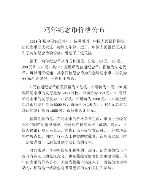 鸡年纪念币价格公布