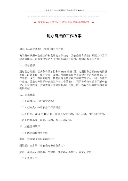 【参考文档】创办简报的工作方案-范文word版 (3页)