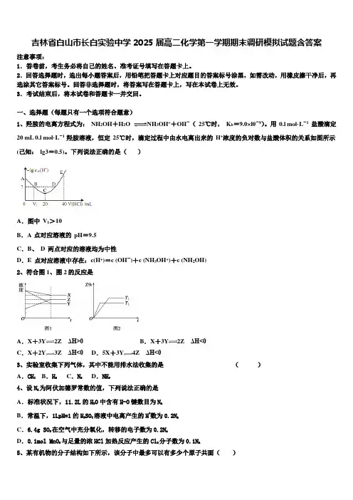 吉林省白山市长白实验中学2025届高二化学第一学期期末调研模拟试题含答案