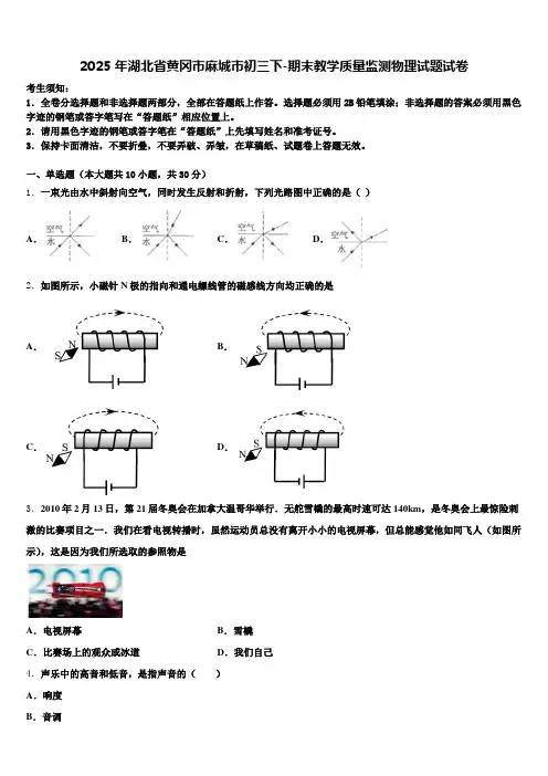 2025年湖北省黄冈市麻城市初三下-期末教学质量监测物理试题试卷含解析